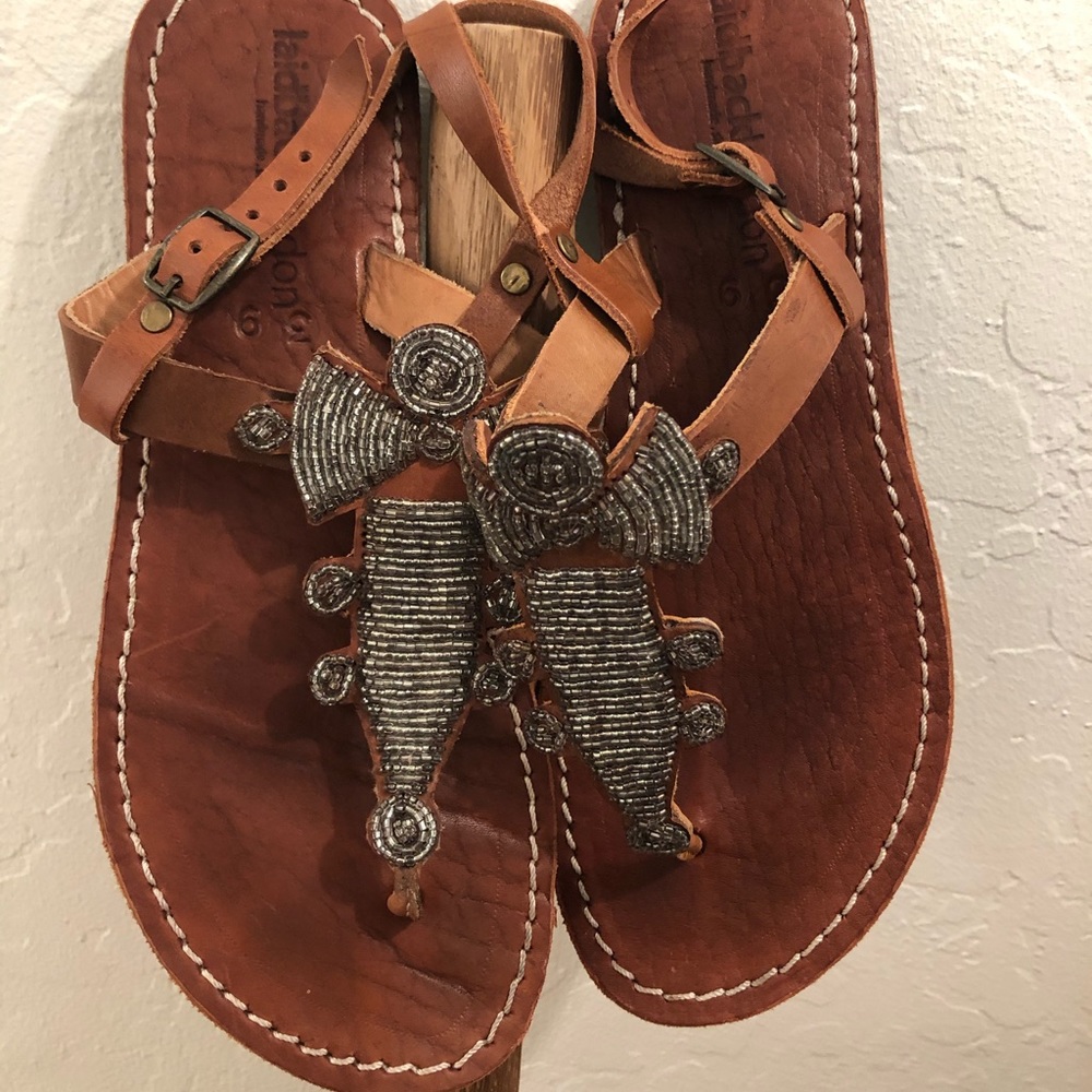 Laidbacklondon silver beaded leather sandals